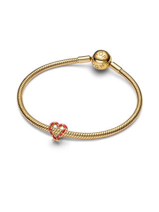 Charm Cuore Bastoncino di Zucchero con Placcatura in Oro 14k e Smalto Rosso