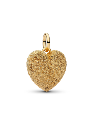 Charm Pendente Cuore Bombato a Punta di Diamante con Placcatura in Oro 14k