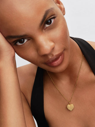 Charm Pendente Cuore Bombato a Punta di Diamante con Placcatura in Oro 14k