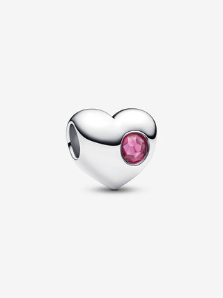 Charm Cuore con Pietra Rosa Scuro Ottobre