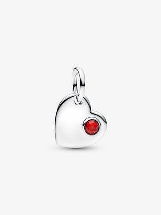 Charm Pendente Cuore con Pietra Rossa Scuro Gennaio da incidere