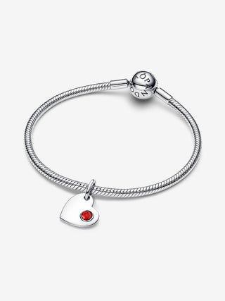 Charm Pendente Cuore con Pietra Rossa Scuro Gennaio da incidere