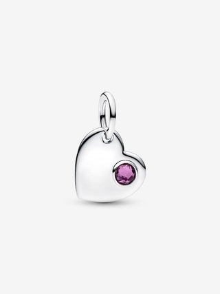 Charm Pendente Cuore con Pietra Viola Febbraio da incidere