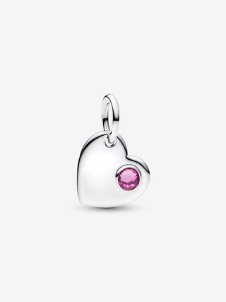 Charm Pendente Cuore con Pietra Rosa Scuro Ottobre da incidere