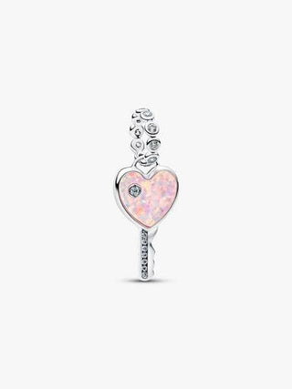 Charm Pendente Chiave a Cuore Opale Rosa