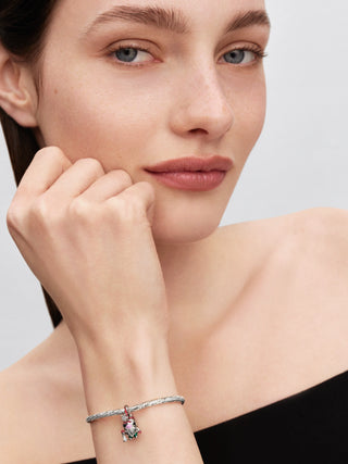 Charm Gnomo in Argento Sterling con Zirconia Cubica Trasparente, Smalto Rosso, Rosa e Fluorescente al Buio