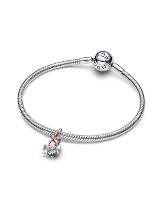 Charm Gnomo in Argento Sterling con Zirconia Cubica Trasparente, Smalto Rosso, Rosa e Fluorescente al Buio