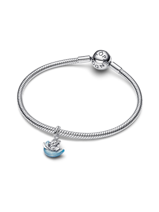 Charm Pendente Disney Stitch e La Luna in Argento Sterling con Smalto Fluorescente al Buio
