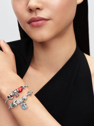 Charm Pendente Disney Stitch e La Luna in Argento Sterling con Smalto Fluorescente al Buio