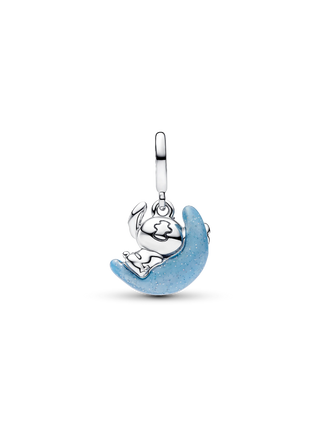 Charm Pendente Disney Stitch e La Luna in Argento Sterling con Smalto Fluorescente al Buio
