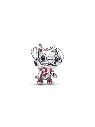 Charm Disney Stitch Natalizio in Argento Sterling con Smalto Glitterato Marrone, Nero, Bianco e Rosso