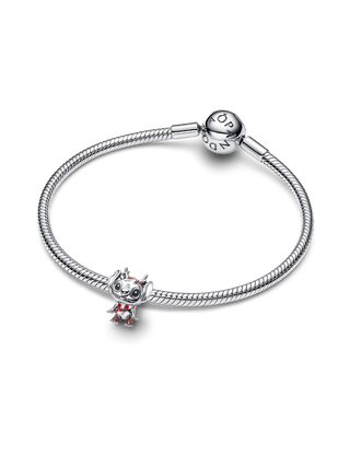 Charm Disney Stitch Natalizio in Argento Sterling con Smalto Glitterato Marrone, Nero, Bianco e Rosso