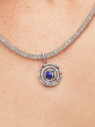 Charm Pendente Sfera Armillare Arg. Sterling, Lapislazzuli d'Imit., Cristalli Gialli, Blu, Viola, Rossi, Zirc. Cubica