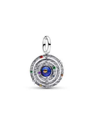 Charm Pendente Sfera Armillare Arg. Sterling, Lapislazzuli d'Imit., Cristalli Gialli, Blu, Viola, Rossi, Zirc. Cubica