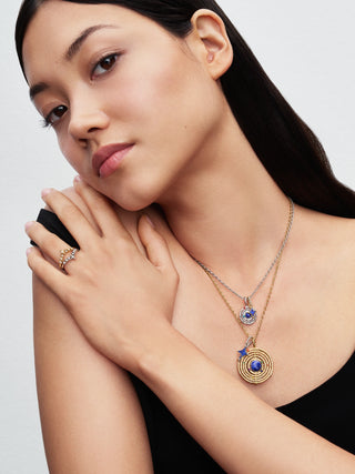 Charm Pendente Sfera Armillare Arg. Sterling, Lapislazzuli d'Imit., Cristalli Gialli, Blu, Viola, Rossi, Zirc. Cubica