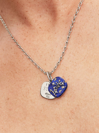 Charm Doppio Pendente Love in Argento Sterling con Lapislazzuli d'Imitazione e Zirconia Cubica Trasparente