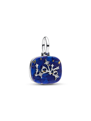 Charm Doppio Pendente Love in Argento Sterling con Lapislazzuli d'Imitazione e Zirconia Cubica Trasparente