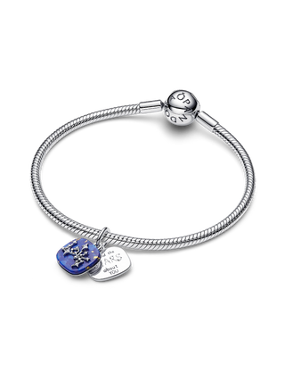 Charm Doppio Pendente Love in Argento Sterling con Lapislazzuli d'Imitazione e Zirconia Cubica Trasparente