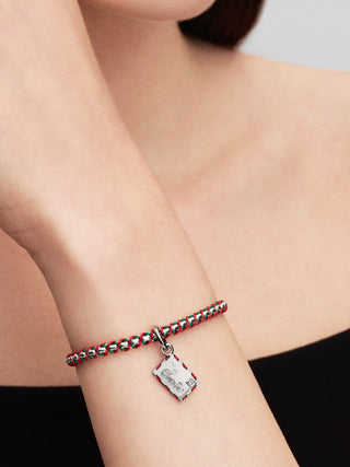 Charm Pendente Lettera a Babbo Natale in Argento Sterling con Zirc. Cubica Trasp., Smalto Rosso e Verde