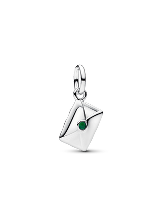 Charm Pendente Lettera a Babbo Natale in Argento Sterling con Zirc. Cubica Trasp., Smalto Rosso e Verde