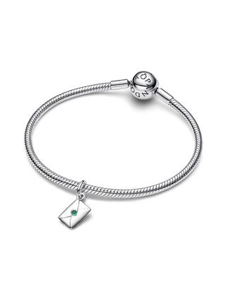 Charm Pendente Lettera a Babbo Natale in Argento Sterling con Zirc. Cubica Trasp., Smalto Rosso e Verde