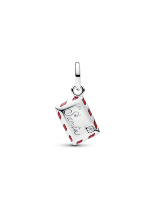 Charm Pendente Lettera a Babbo Natale in Argento Sterling con Zirc. Cubica Trasp., Smalto Rosso e Verde