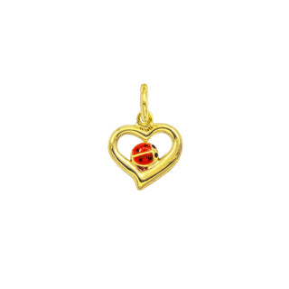 Charm Cuore Coccinella in Oro 9 Kt e Smalto Rosso