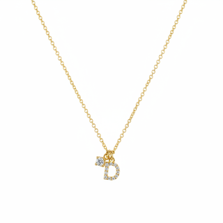 D Pave Initial Necklace W/Petit