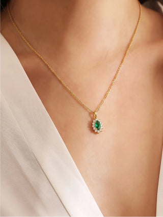 Collana Gemma Verde in Oro 9 Kt e Zirconi