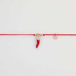 Red Cord Bracelet with Enamel Horn Charm