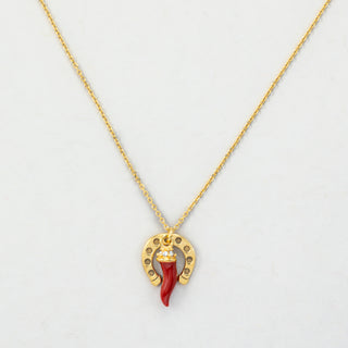 Collana in Argento Placcato Oro con Cornetto e Ferro di Cavallo
