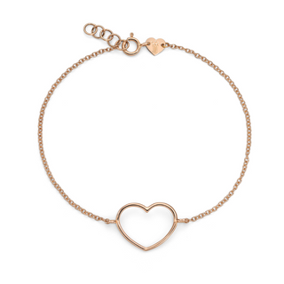 Bracciale Catena Con Cuore Grande A Filo Oro Rosa