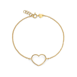 Gold Wire Large Heart Chain Bracelet