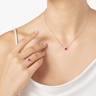 Heart Necklace Earring 9K Ruby White Diamonds