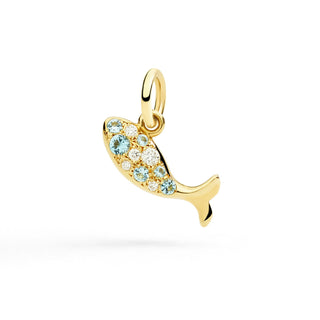 Charm Ciondolo Pesce Oro Giallo 18K Diamanti Bianchi E Topazi Swiss