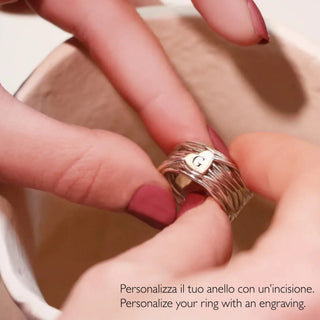 Filodellavita Classic 13-Strand Ring in 925 Sterling Silver with Customizable 9kt Rose Gold Seal Heart