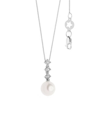 Girocollo In Oro 18KT. Diamanti Bianchi P.Ct. 4 Colore G Purezza Si. Perla Coltivata Bianca Ø7/7,5