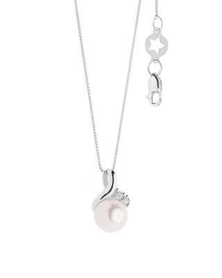 Girocollo In Oro 18KT. Diamanti Bianchi P.Ct. 1,5 Colore G Purezza Si. Perla Coltivata Bianca Ø7/7,5