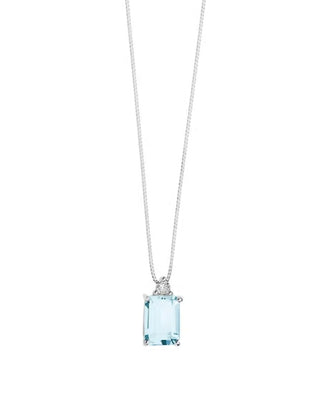 750 ‰ White Gold Necklace. Diamonds P.Ct. 1 Col. G Clarity Si. Octagonal Aquamarine 7X5 Ct. 0.90.
