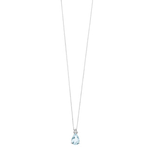 Girocollo In Oro Bianco 750 ‰ . Diamanti P.Ct. 1 Col. G Purezza Si. Aquamarina Goccia 7X5 Ct. 0,65.