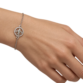 Rhodium-Plated Lily Bracelet with Cubic Zirconia Pavé