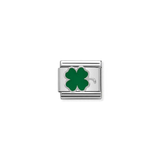 Composable Classic Green Four-Leaf Clover Link in Silver