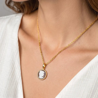 Golden Luminous Cameo Face Pendant