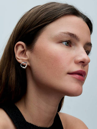 Circular Sinuous Line Earrings with Silver Water Pearls