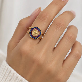 Anello Cocktail Zirconi Blu Rosso e Crystal