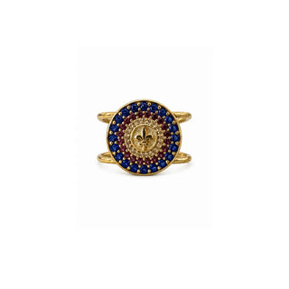 Anello Cocktail Zirconi Blu Rosso e Crystal