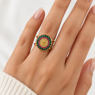 Anello Cocktail Zirconi Verdi Viola Crystal