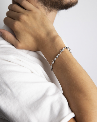 Soft bracelet barbed wire elements / polished burnished silver