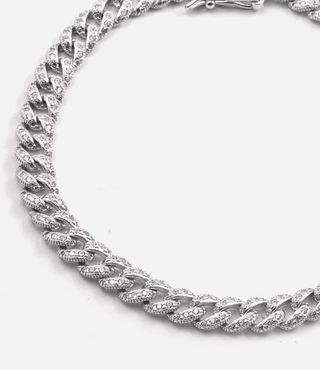 Cubic Zirconia / Rhodium Polished Curb Bracelet