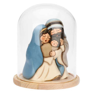 Sacra Famiglia In Ceramica Con Campana In Vetro